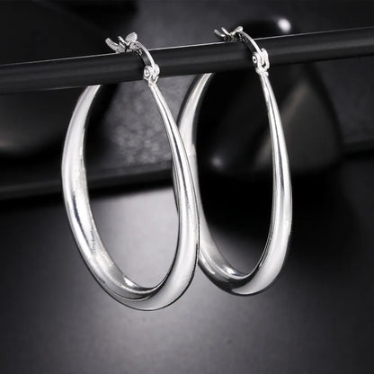 925 Sterling Silver 41MM Smooth Circle Big Hoop Earrings For Women