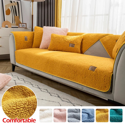 Modern Solid Color Winter Lamb Wool Sofa Towel Thicken Plush Soft And