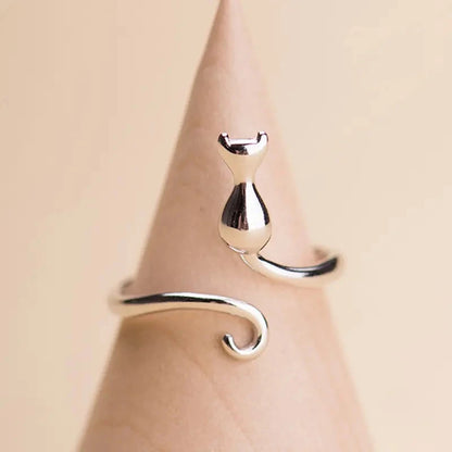 Huitan Cute Cat Opening Rings Silver Color Trendy Finger Accessories