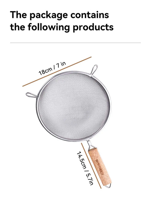 WORTHBUY  Stainless Steel Strainer Sieve Wooden Grain Handle Juice Egg