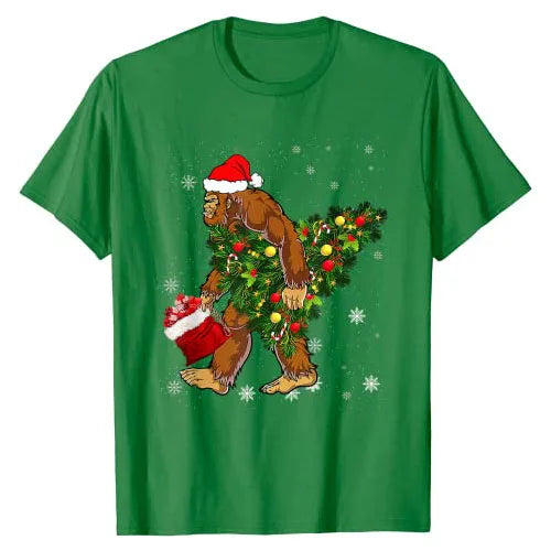 Bigfoot Carrying Christmas Tree Sasquatch Believer Pajama T-Shirt