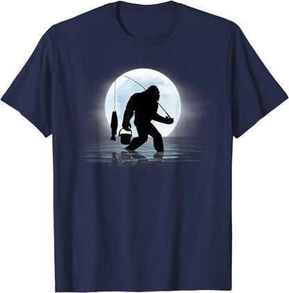 Bigfoot  Funny Sasquatch and Fish Night  T-Shirt Unique Tops Tees for