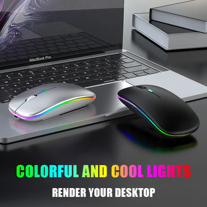 Bluetoooth 5.0 Wireless Mouse With USB Rechargeable RGB Light For