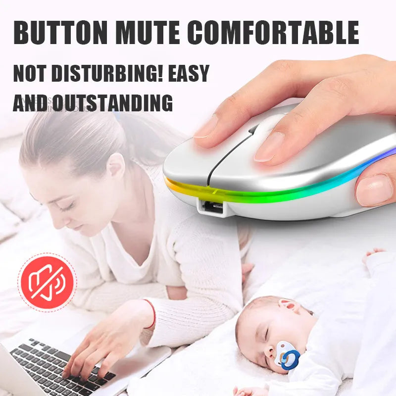 Bluetoooth 5.0 Wireless Mouse With USB Rechargeable RGB Light For