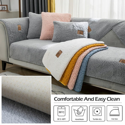 Modern Solid Color Winter Lamb Wool Sofa Towel Thicken Plush Soft And