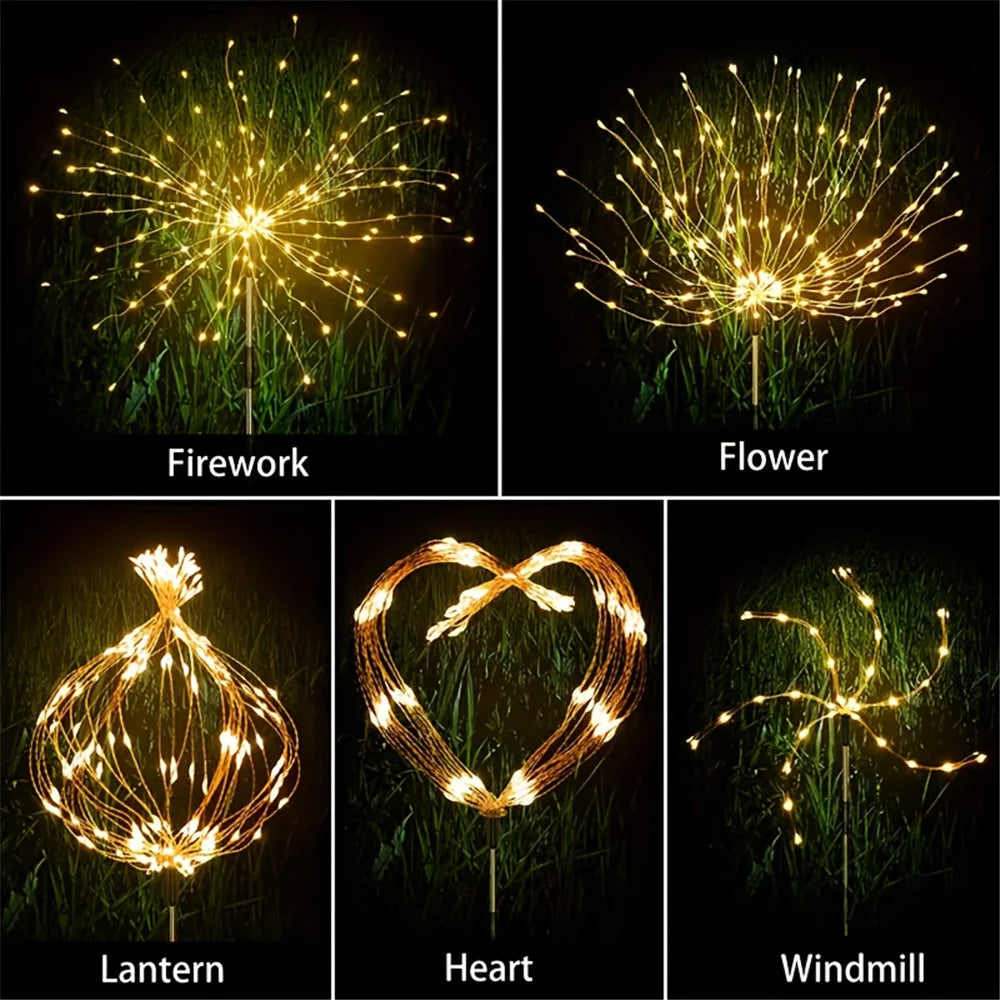 200 LED Solar Garden Firework Lights Outdoor Waterproof 8modes