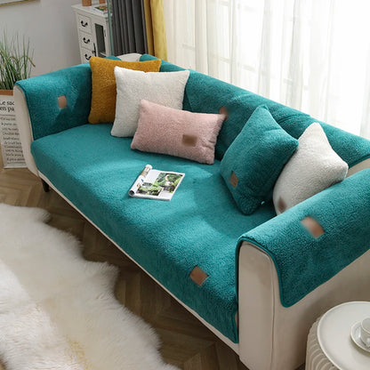 Modern Solid Color Winter Lamb Wool Sofa Towel Thicken Plush Soft And