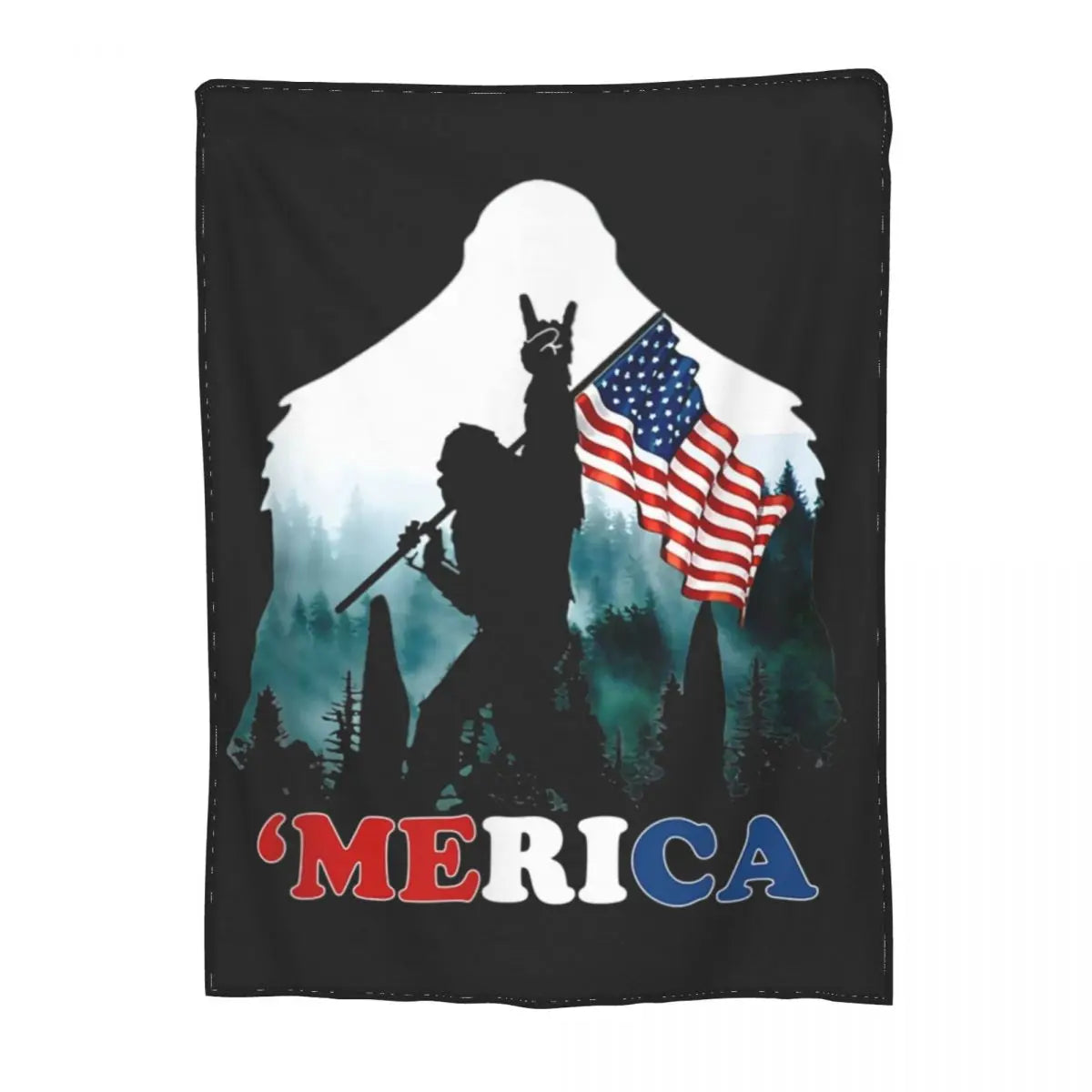 Bigfoot Holding American Flag USA Blanket Warm Fleece Soft Flannel