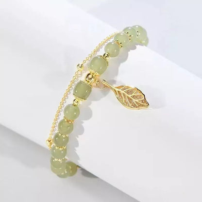 VENTFILLE Gold Color For Women's Hetian Jade Bracelet Leaves Double