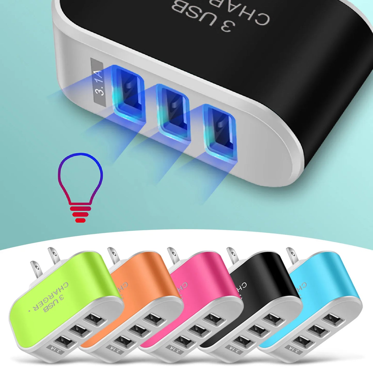 5V 1A 3-Port USB Wall Charger Adapter Candy Color For Mobile Phone