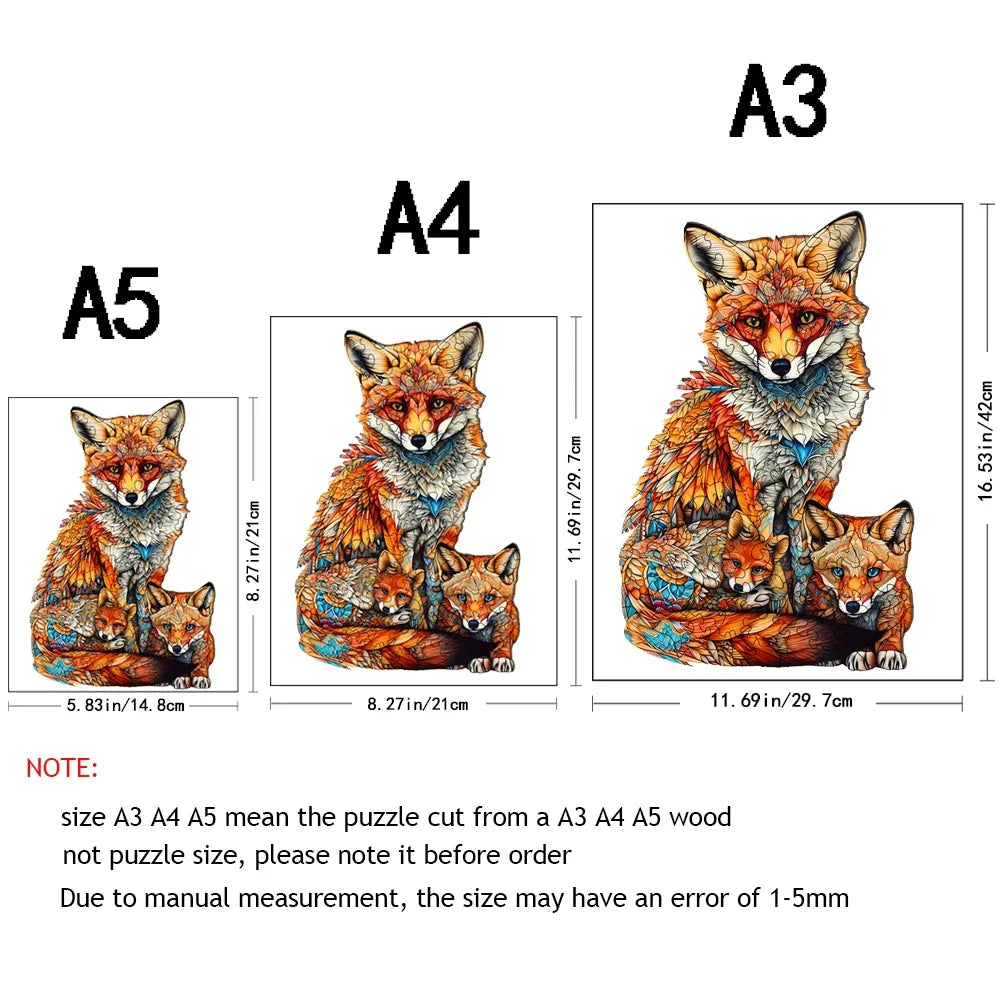 Warm Fox Family Wooden Puzzle Creative Variety Of Special Shapes