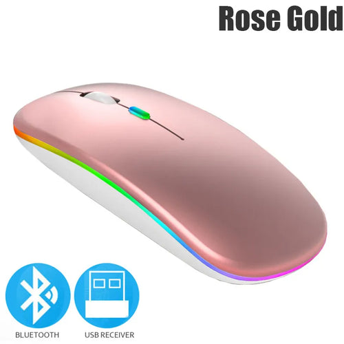 Bluetoooth 5.0 Wireless Mouse With USB Rechargeable RGB Light For