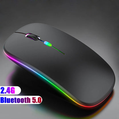 Bluetoooth 5.0 Wireless Mouse With USB Rechargeable RGB Light For