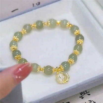 VENTFILLE Gold Color For Women's Hetian Jade Bracelet Leaves Double