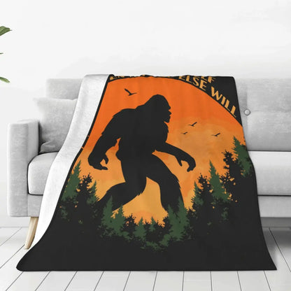 Bigfoot Holding American Flag USA Blanket Warm Fleece Soft Flannel