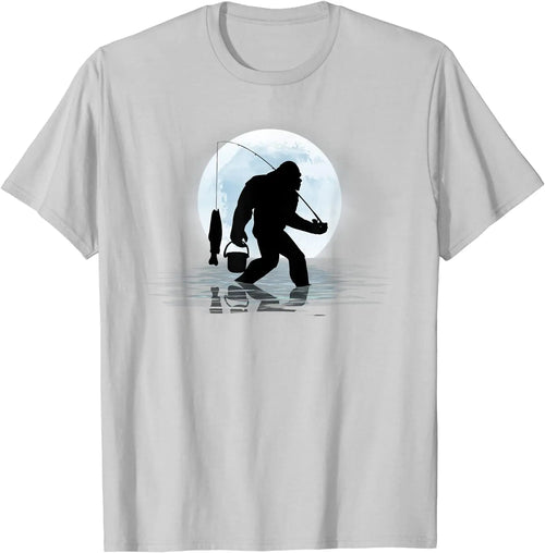 Bigfoot  Funny Sasquatch and Fish Night  T-Shirt Unique Tops Tees for