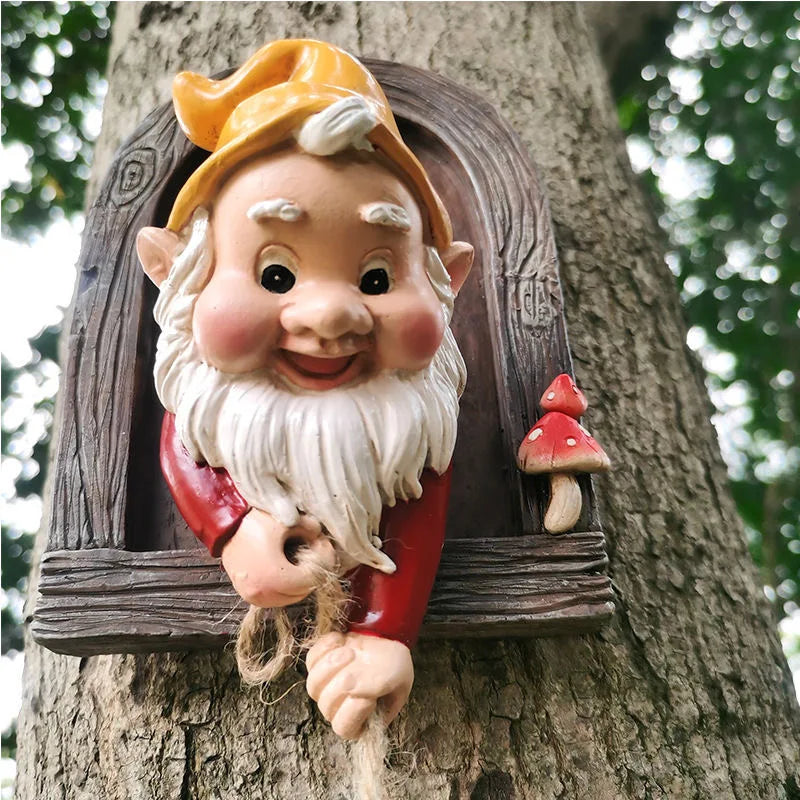 Resin Climbing Gnome Sculpture White Beard Dwarf Art Statue Courtyard