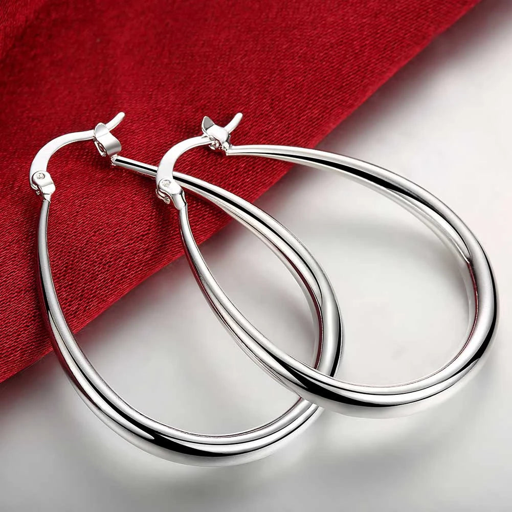 925 Sterling Silver 41MM Smooth Circle Big Hoop Earrings For Women