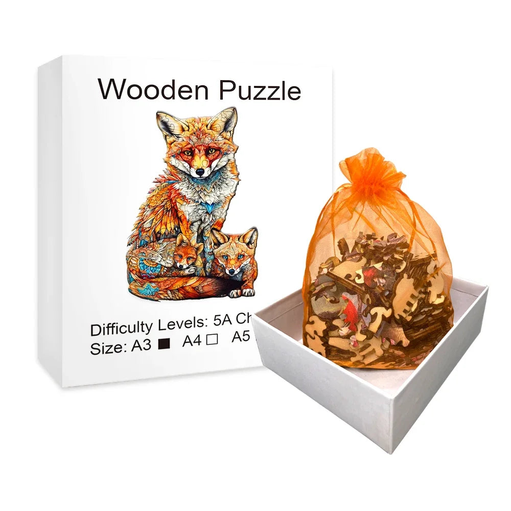 Warm Fox Family Wooden Puzzle Creative Variety Of Special Shapes