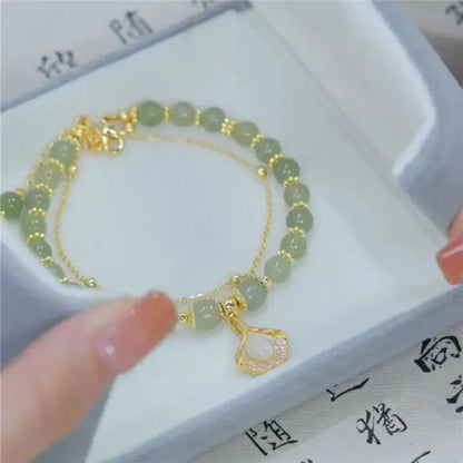 VENTFILLE Gold Color For Women's Hetian Jade Bracelet Leaves Double