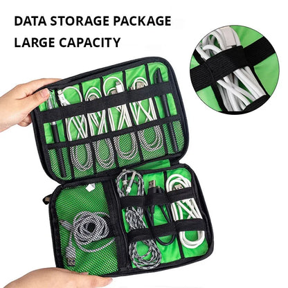 1pc Black Green Storage Bag Electronic Accessory Organizer Portable