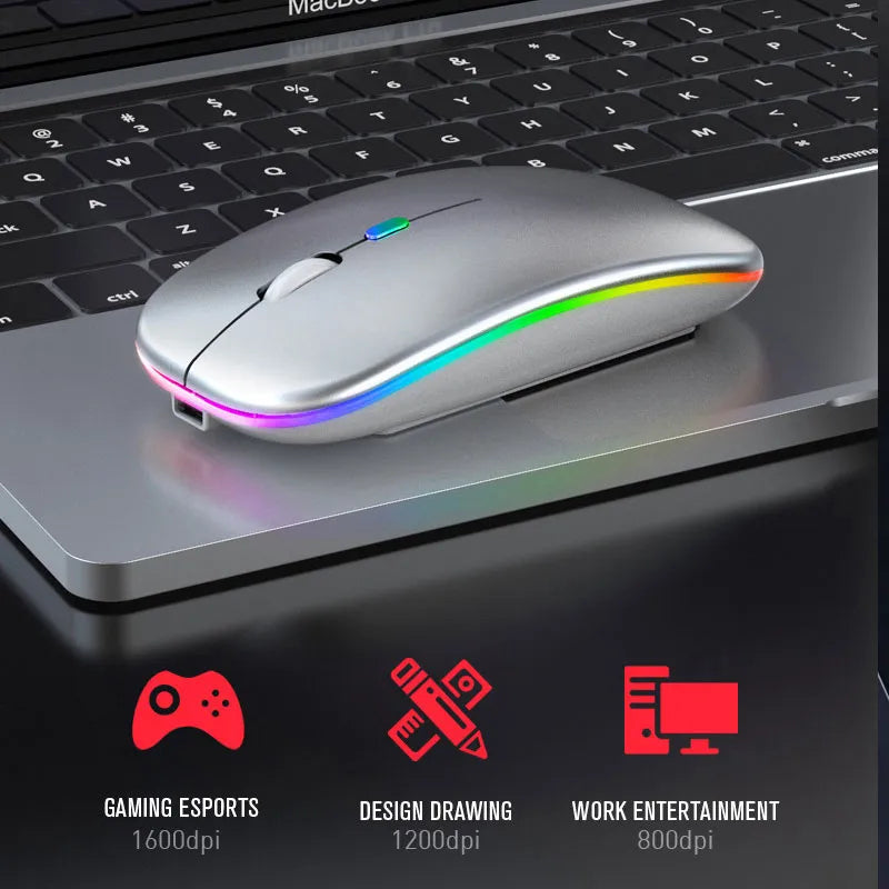 Bluetoooth 5.0 Wireless Mouse With USB Rechargeable RGB Light For