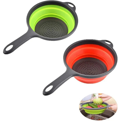 LMETJMA Silicone Collapsible Colander with Handle Kitchen Folding