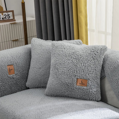 Modern Solid Color Winter Lamb Wool Sofa Towel Thicken Plush Soft And