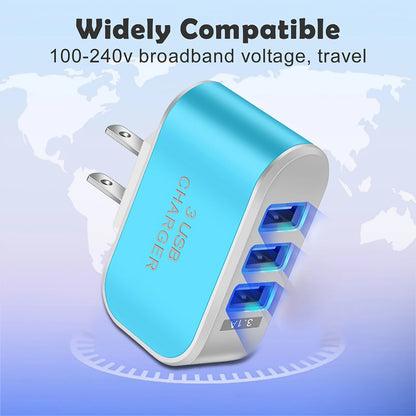 5V 1A 3-Port USB Wall Charger Adapter Candy Color For Mobile Phone