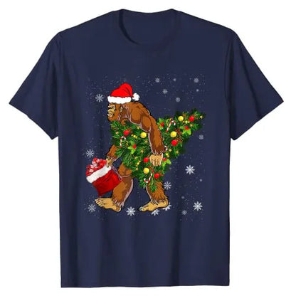 Bigfoot Carrying Christmas Tree Sasquatch Believer Pajama T-Shirt