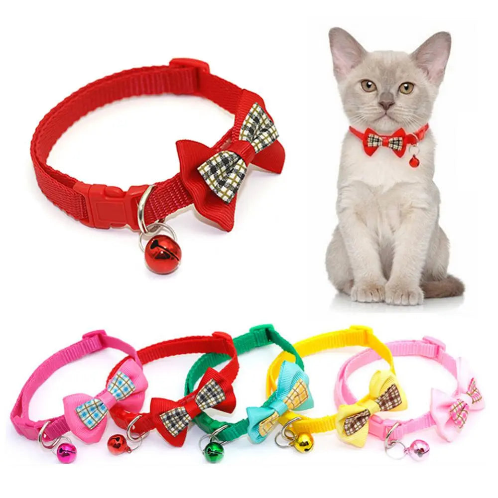 Adjustable Pets Cat Dog Collars Cute Bow Tie With Bell Pendant