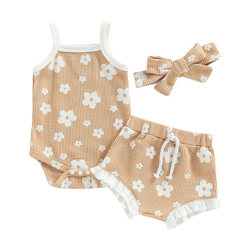 Summer Toddler Newborn Baby Girls Clothes Sets Waffle Floral Print