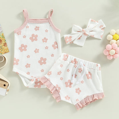 Summer Toddler Newborn Baby Girls Clothes Sets Waffle Floral Print