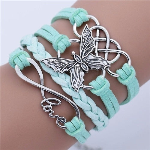 Vintage Handmade Multilayer Leather Bracelet With Letter Love And