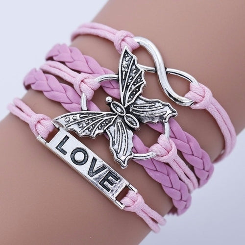 Vintage Handmade Multilayer Leather Bracelet With Letter Love And