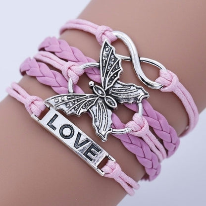 Vintage Handmade Multilayer Leather Bracelet With Letter Love And