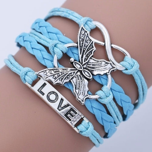 Vintage Handmade Multilayer Leather Bracelet With Letter Love And