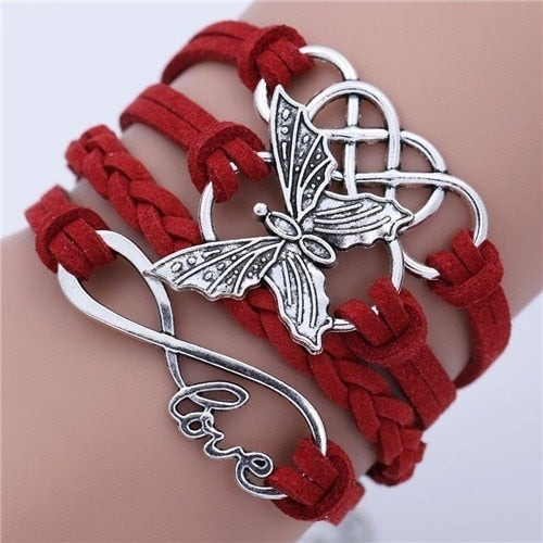 Vintage Handmade Multilayer Leather Bracelet With Letter Love And