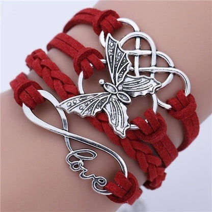 Vintage Handmade Multilayer Leather Bracelet With Letter Love And