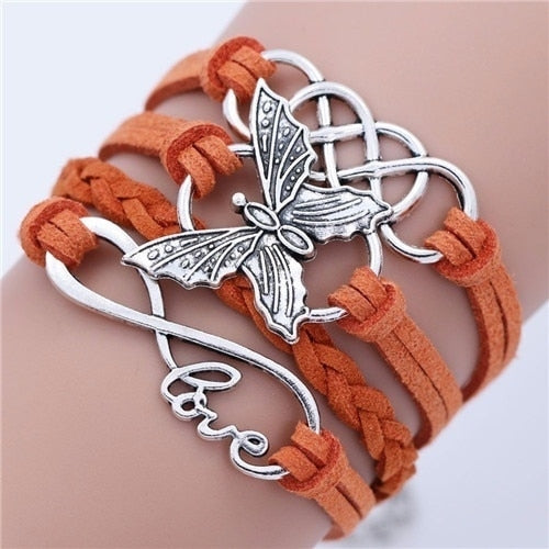 Vintage Handmade Multilayer Leather Bracelet With Letter Love And