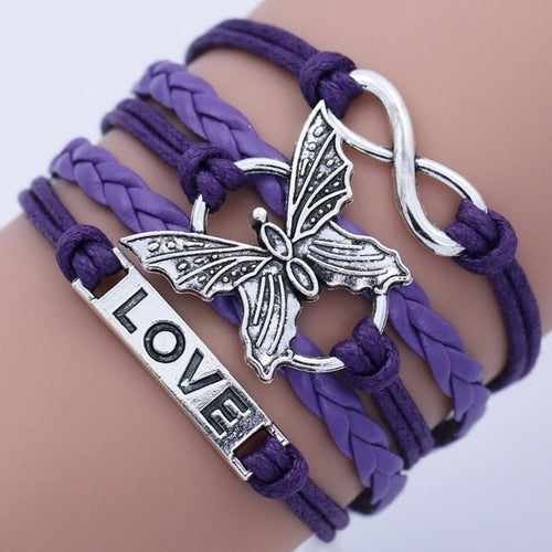 Vintage Handmade Multilayer Leather Bracelet With Letter Love And