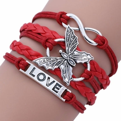 Vintage Handmade Multilayer Leather Bracelet With Letter Love And