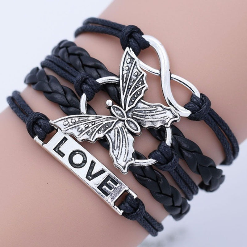 Vintage Handmade Multilayer Leather Bracelet With Letter Love And