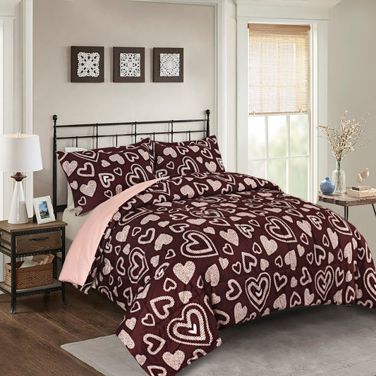 HIG Romantic Love Heart Print Comforter Set, 3 Piece Quilted Down