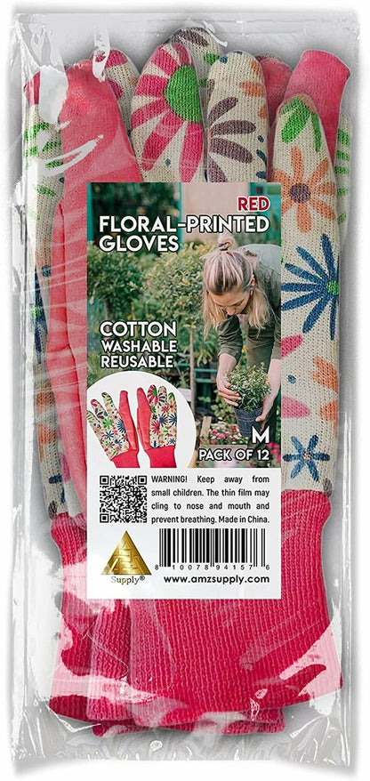 APQ Gardening Work Gloves for Women. Breathable Flower Print 6 Pairs