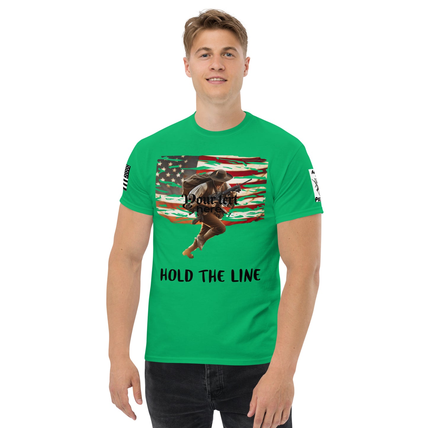 Men's classic tee / Minuteman with flag bg