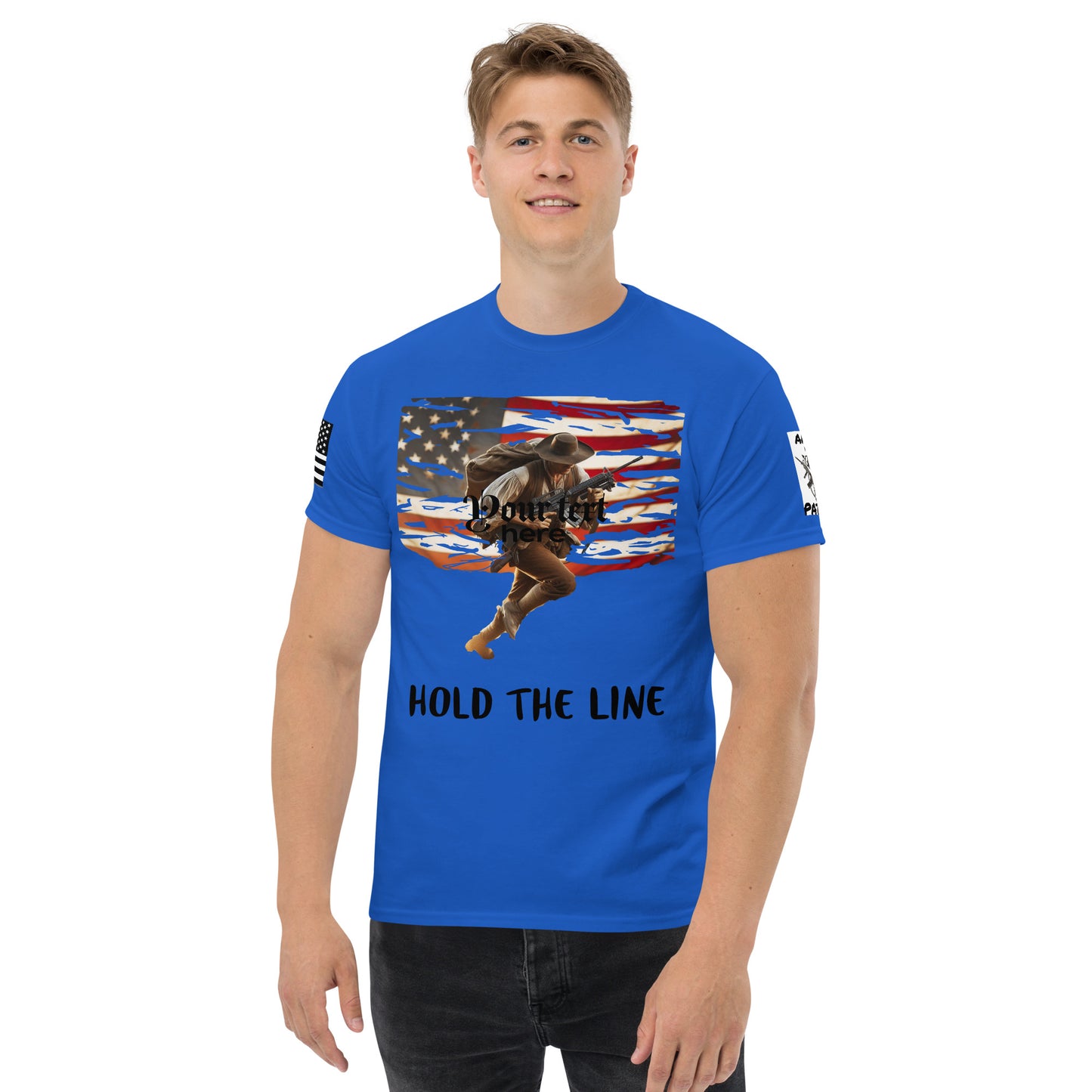 Men's classic tee / Minuteman with flag bg