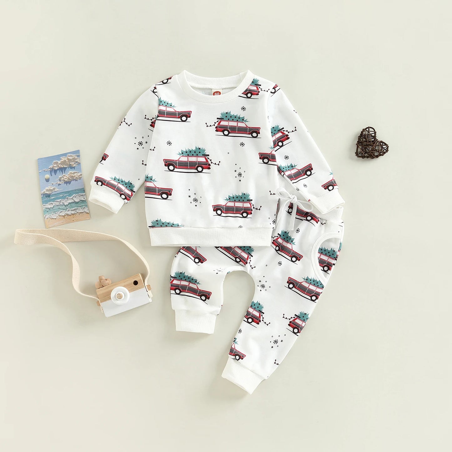 2022-09-06 Lioraitiin 0-3Years Toddler Baby Girl Boy 2Pcs Christmas Autumn Clothes Long Sleeve Car Printed Top Long Pants